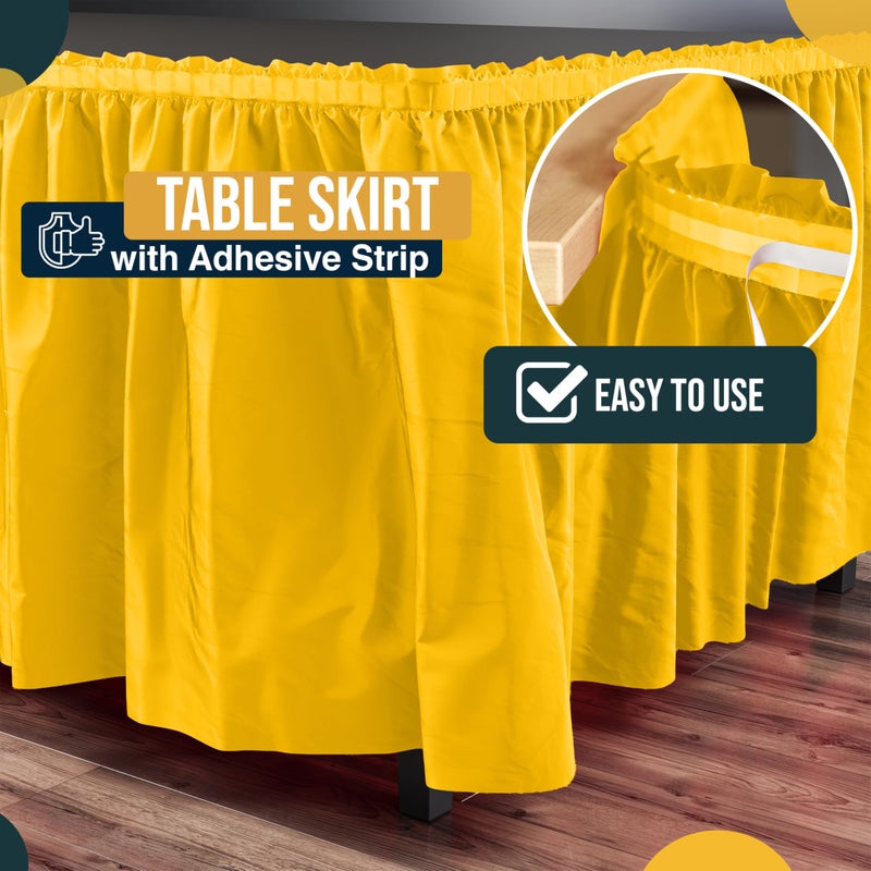 Exquisite Ruffle Table Skirt Yellow 6 Pack 14 Ft Long Table Skirts for Rectangle Tables 6ft Plus or Round Tables Skirts with Adhesive Strip for Gender Reveal Decor & Happy Birthday Parties - Image 3